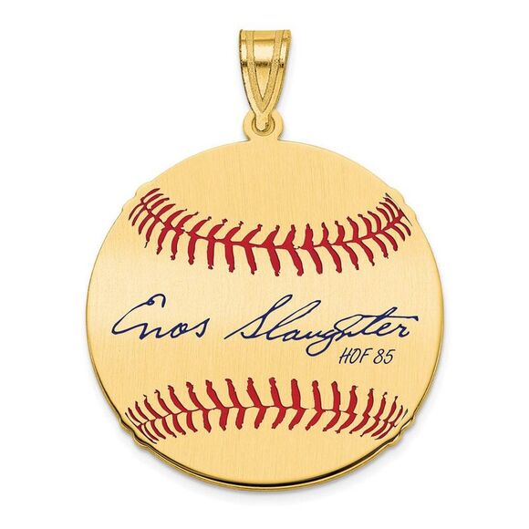 14K Gold Plated Enos Slaughter Signature MD Enamel Baseball Pendant